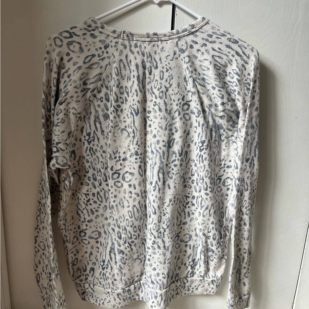 P.J. Salvage White and Gray Long Sleeve Relaxed Blouse